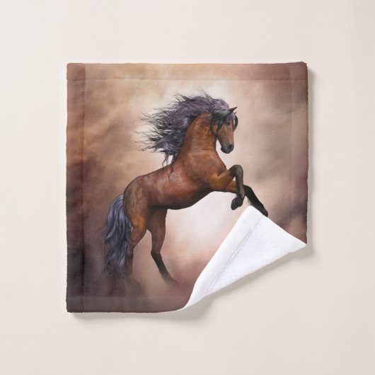 Friesenpferd mit scheußlichen Wolken Badhandtuch Set (Waschlappen)