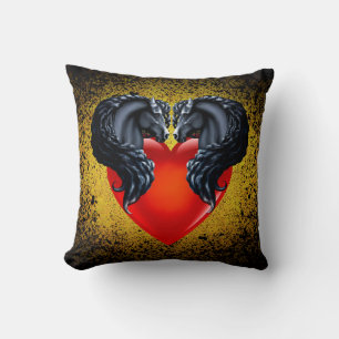 Friesenpferd/Schwarzer Frisischer Hengst/Herz/Gold Kissen