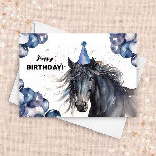 Friesian Black Horse Balloons Party Hat Birthday Karte