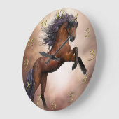 Friesian brown horse rearing up with misty clouds1 große wanduhr (Winkel)
