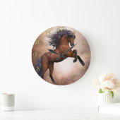 Friesian brown horse rearing up with misty clouds1 große wanduhr (Zuhause)