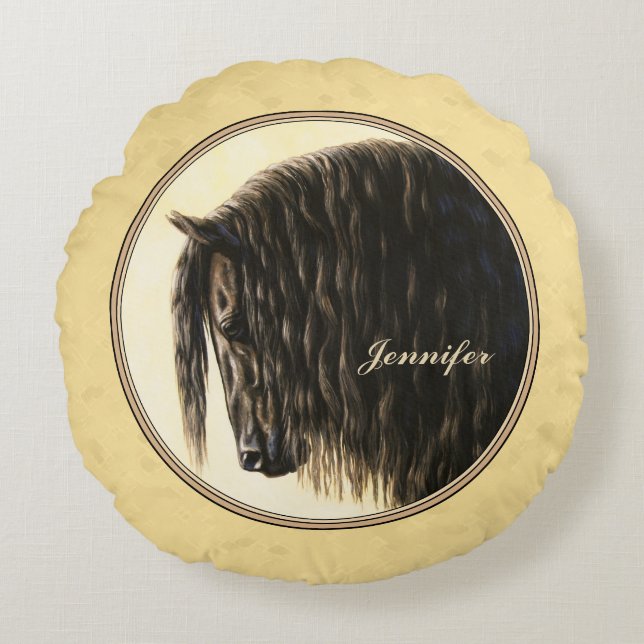 Friesian Draft Horellow Rundes Kissen (Vorderseite)