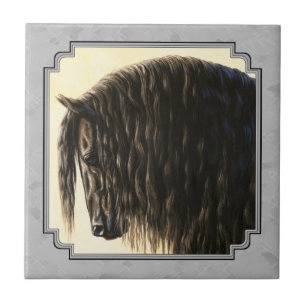 Friesian Draft Horse Silver Gray Fliese