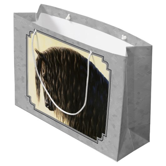 Friesian Draft Horse Silver Gray Große Geschenktüte (Rückseite Schrägansicht)