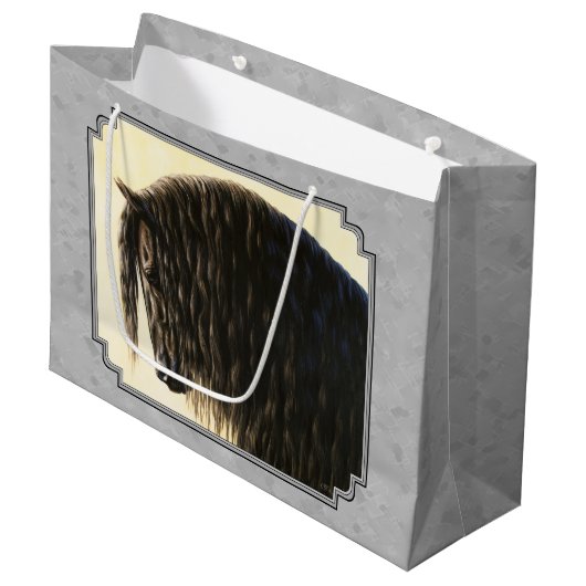 Friesian Draft Horse Silver Gray Große Geschenktüte (Vorderseite Schrägansicht)