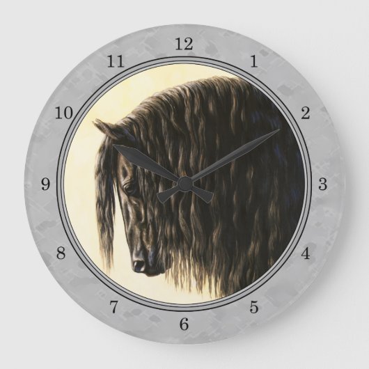 Friesian Draft Horse Silver Gray Große Wanduhr (Vorderseite)