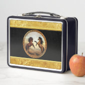 Friesian Draft Horses mit Goldfolie-Design Metall Lunch Box (Beispiel)