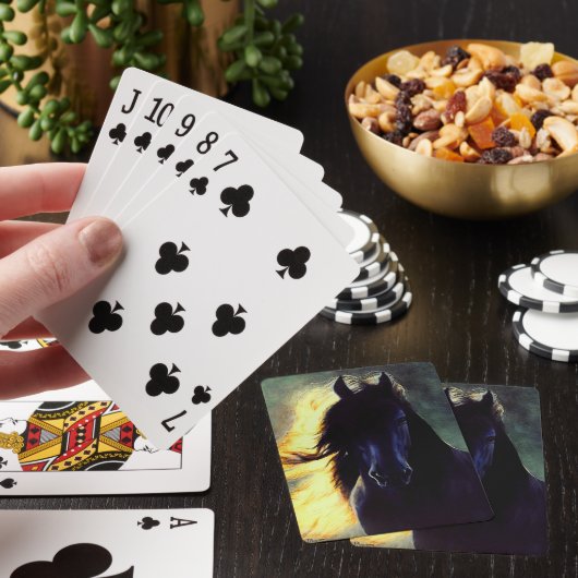 Friesian Glow, Friesian Ross, schwarzer Hengst/mar Spielkarten (In Situ)