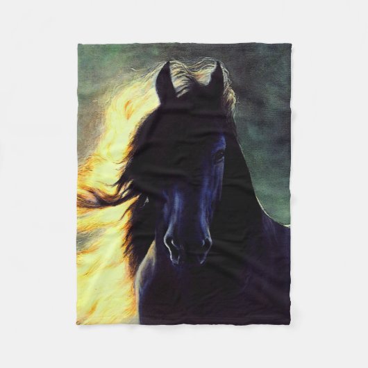 Friesian Glow, friesisches Pferd, schwarzer Hengst Fleecedecke (Vorderseite)