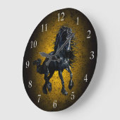 Friesian Horse, Black Stallion Beauty Gold Granite Große Wanduhr (Winkel)
