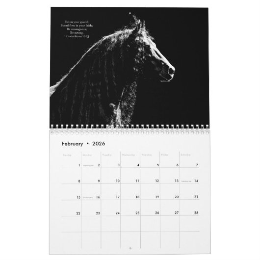 Friesian Horse Calendar with Bible Verses Kalender (Feb 2026)