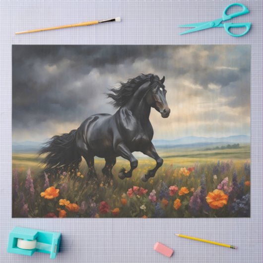 Friesian Horse Galloping Wildblumen Decoupage Seidenpapier (Basteln)