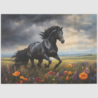 Friesian Horse Galloping Wildblumen Decoupage Seidenpapier