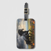 Friesian Horse Galloping Wildblumen Gepäckanhänger (Vorderseite Vertikal)