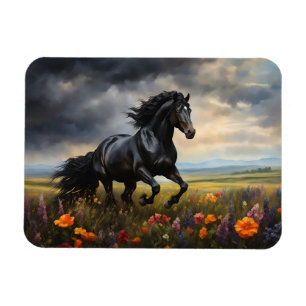 Friesian Horse Galloping Wildblumen Magnet