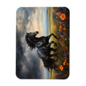 Friesian Horse Galloping Wildblumen Magnet (Vertikal)