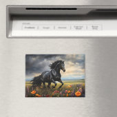 Friesian Horse Galloping Wildblumen Magnet (In Situ (Geschirrspüler))
