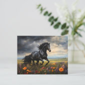 Friesian Horse Galloping Wildblumen Postkarte (Stehend Vorderseite)