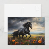 Friesian Horse Galloping Wildblumen Postkarte (Vorne/Hinten)