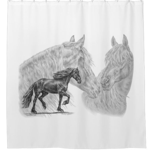 Friesian Horse Montage Waves Duschvorhang (Vorderseite)
