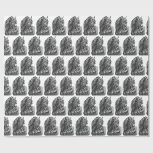 Friesian Horse Portrait Wavy Mane Geschenkpapier (Flach)