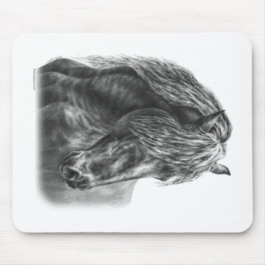 Friesian Horse Portrait Wavy Mane Mousepad (Vorne)