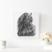Friesian Horse Portrait Wavy Mane Quadratische Wanduhr (Zuhause)