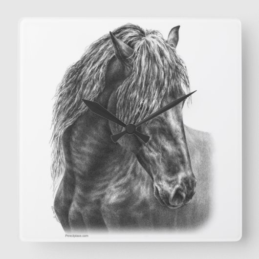 Friesian Horse Portrait Wavy Mane Quadratische Wanduhr (Vorderseite)