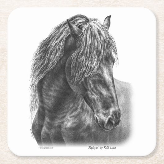 Friesian Horse Portrait Wavy Mane Rechteckiger Pappuntersetzer (Vorderseite)