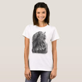 Friesian Horse Portrait Wavy Mane T-Shirt (Vorne ganz)