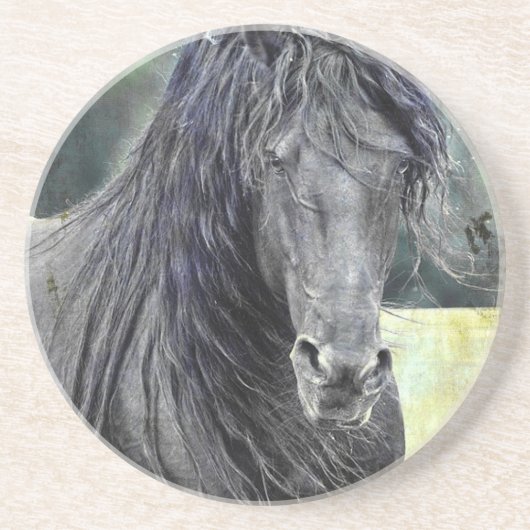 Friesian Stallion Sandstein Untersetzer (Vorne)