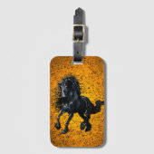 Friesianer, schwarzer Hengst, Friesenpferd/0  Gepäckanhänger (Vorderseite Vertikal)