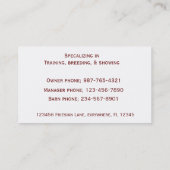 Friesische PferdeVisitenkarte Visitenkarte (Rückseite)