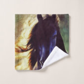 Friesischer Hengst im Rampenlicht, Gemälde Badhandtuch Set (Waschlappen)