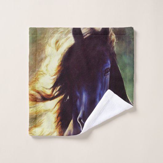 Friesischer Hengst im Rampenlicht, Gemälde Badhandtuch Set (Waschlappen)