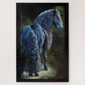 Friesischer Hengst im Rampenlicht, Gemälde j Puzzle (Vertikal)