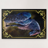 Friesischer Hengst im Rampenlicht, Gemälde Puzzle (Horizontal)