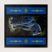 Friesischer Hengst im Rampenlicht, Gemälde Puzzle (Horizontal)