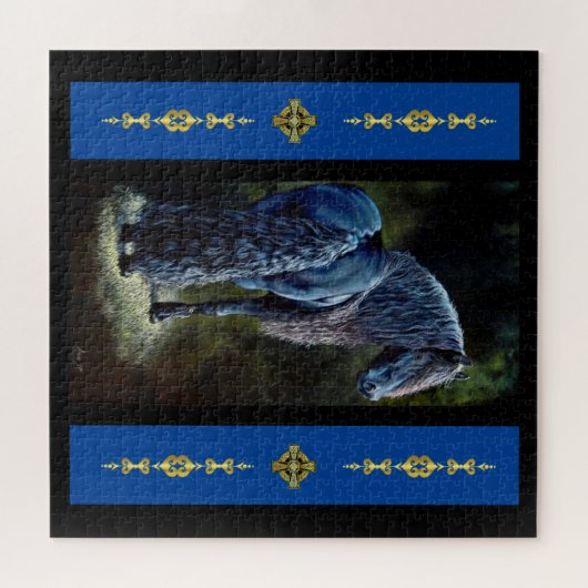 Friesischer Hengst im Rampenlicht, Gemälde Puzzle (Horizontal)