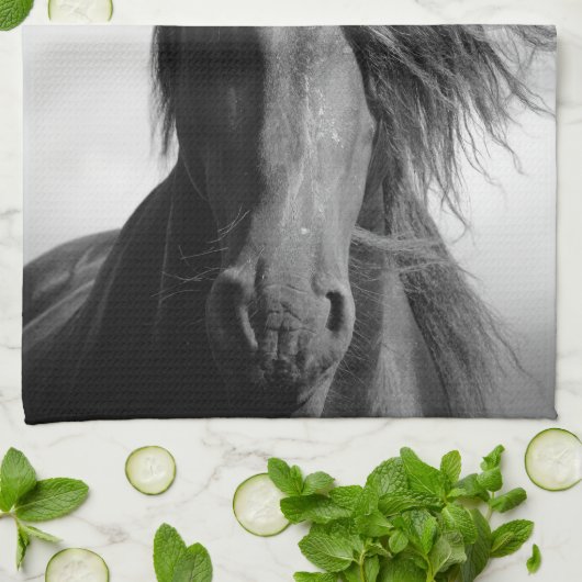 Friesischer Hengst im Wind. Geschirrtuch (Gefaltet)