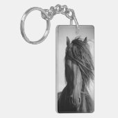 Friesischer Hengst im Wind. Schlüsselanhänger (Vorderseite links)