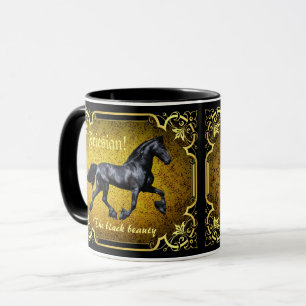 Friesischer Pferd, Silhouette/Gold/Schwarz/Schwarz Tasse