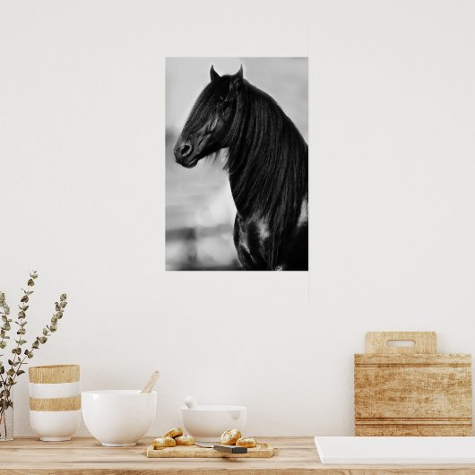 Friesischer schwarzer Hengst Poster (Küche)