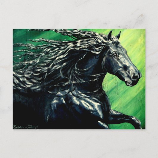 Friesischer schwarzer Hengst Postkarte (Vorderseite)