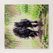 Friesischer schwarzer Hengst und Stute mit Wisteri Puzzle (Vertikal)