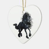 Friesisches Pferd, Schönheit schwarzer Hengst Keramikornament (Links)