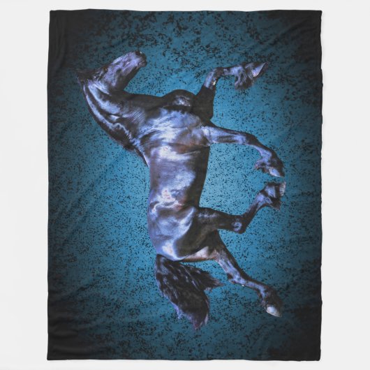 Friesisches Pferd, Schwarzer Hengst, blau Fleecedecke (Vorderseite)