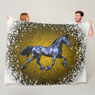 Friesisches Pferd, Schwarzer Hengst, Goldschnee Fleecedecke