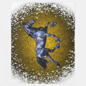 Friesisches Pferd, Schwarzer Hengst, Goldschnee Fleecedecke (Vorderseite)