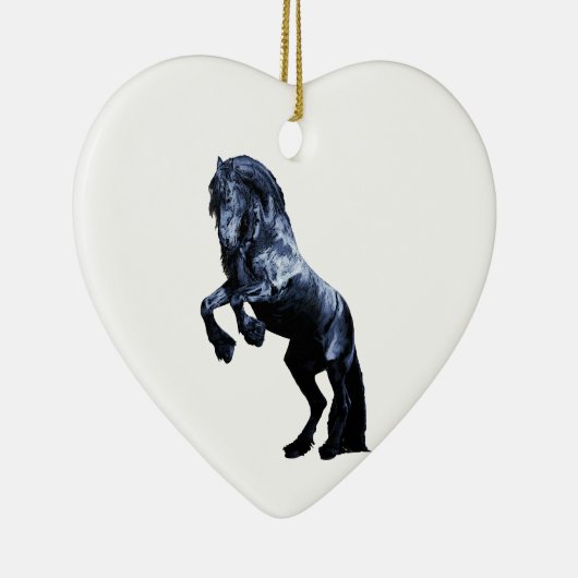 Friesisches Pferd, schwarzer Hengst, rotes Herz Keramik Ornament (Rechts)
